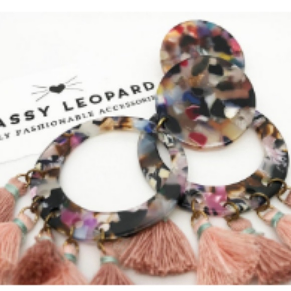 Multi-Color Tassel Statement Earrings - Picture 2 of 3